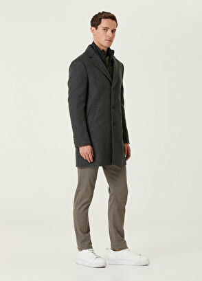 Beymen Club Grey Melange Wool Coat with Inner Collar Detail - 3