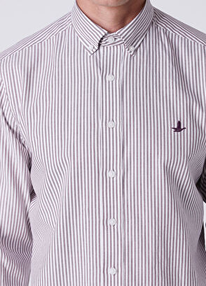 Beymen Club Comfort Fit White Burgundy Striped Oxford Shirt - 6
