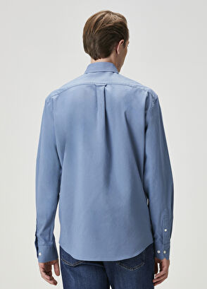 Beymen Club Comfort Fit Blue Gabardine Texture Shirt - 5