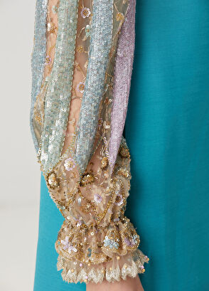 Valentino Mavi Payet İşlemeli Mini Yün Elbise - 6