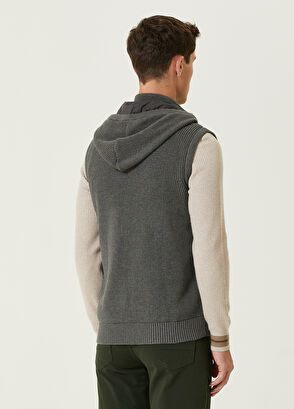 Beymen Club Grey Hooded Knit Textured Wool Knit Vest - 5