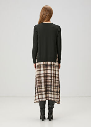 Beymen Club Khaki Plaid Midi Knit Dress - 5