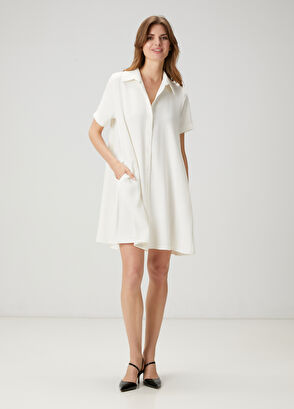 Beymen Club Off-White Mini Crepe Shirt Dress - 4