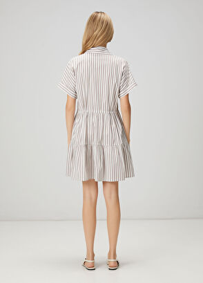 Beymen Club Brown White Striped Mini Shirt Dress - 5