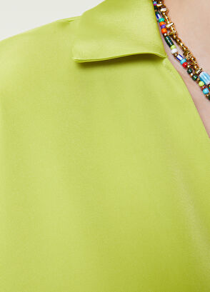 Beymen Club Neon Yeşil Polo Yaka Saten Bluz - 5