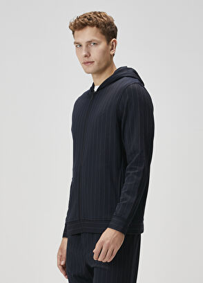 Beymen Club Lacivert Kapüşonlu Çizgi Desenli Hırka - 4