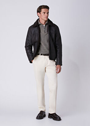 Beymen Club Koyu Kahverengi Shearling Yaka Deri Mont - 4