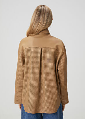 Beymen Club Koyu Bej Perfore Detaylı Deri Ceket - 9