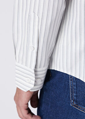 Beymen Club Beyaz Gri Comfort Fit Çizgili Oxford Gömlek - 7
