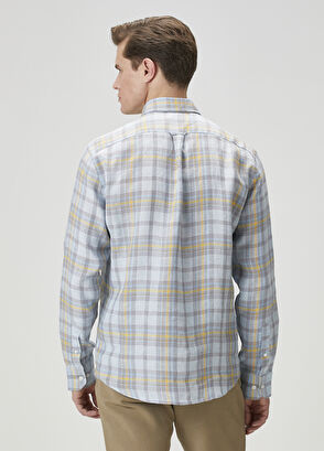 Beymen Club Comfort Fit Gri Mavi Ekose Desenli Keten Gömlek - 5