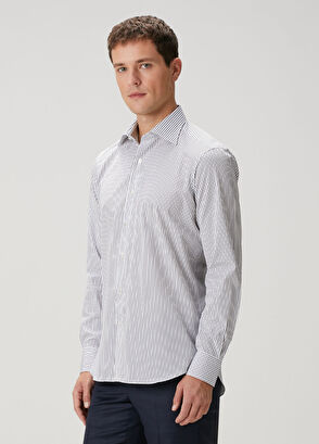 Fray Byron Lacivert Çizgi Desenli Gömlek - 3