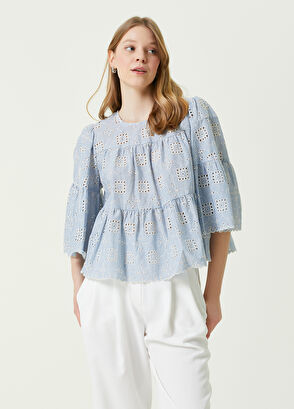 Beymen Club Mavi Bisiklet Yaka Nakışlı Bluz - 3