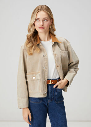 Beymen Club Beige Velvet Collar Denim Jacket - 4