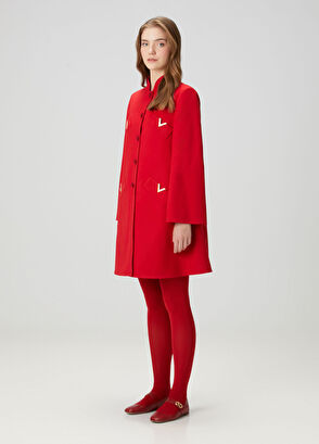 VGold Kırmızı Yün Kaban - Görsel 5