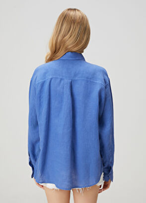 Beymen Club Oversize Mavi Keten Gömlek - 5