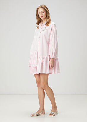 Beymen Club Pink White Striped Organic Cotton Shirt Dress - 3