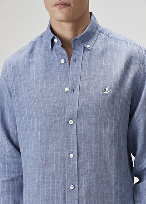 Beymen Club Comfort Fit Blue Linen Shirt - 6