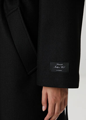 Siyah Kemer Detaylı Yün Palto - Görsel 8