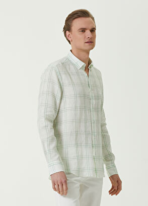 Beymen Club Comfort Fit Dijital Ekose Baskılı Keten Gömlek - 3