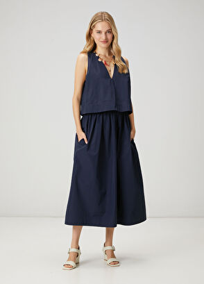 Beymen Club Navy Blue Two-Piece Midi Flared Taffeta Dress - 4