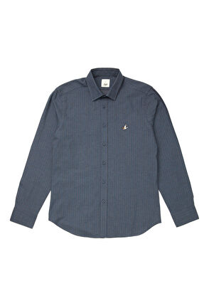 Beymen Club Slim Fit Indigo İnce Çizgi Desenli Flanel Gömlek - 8