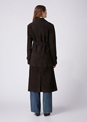 Beymen Club Dark Brown Suede Trench Coat - 7