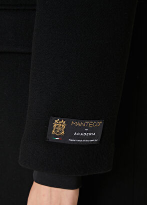 Oversized Siyah Kruvaze Yün Palto - Görsel 8