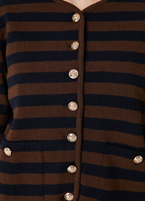 Brown Navy Blue Line Patterned Knit Cardigan Beymen Club Brown Navy Blue Line Patterned Knit Cardigan - 7
