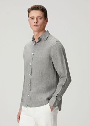 Beymen Club Gri Comfort Fit Keten Gömlek - 5