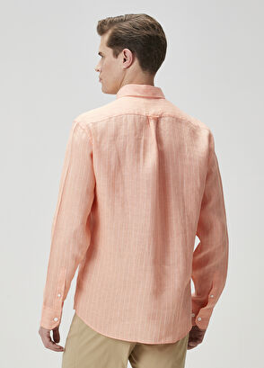 Beymen Club Comfort Fit Apricot Striped Linen Shirt - 6