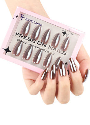 Takma Takma Gümüş Kısa Badem 30'lu Protez Takma Tırnak MKBD1741 - 4