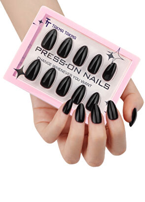 Takma Takma Siyah Kısa Badem 30'lu Protez Takma Tırnak MKBD1733 - 4