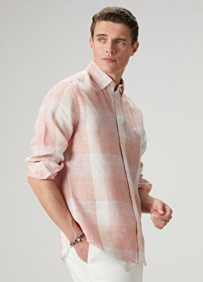 Beymen Club Comfort Fit Burgundy Plaid Patterned Linen Shirt - 9