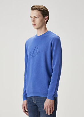 Beymen Club Sax Blue Logo Jacquard Sweater - 4