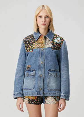 Valentino Mavi Desenli Garnili Denim Ceket - 3