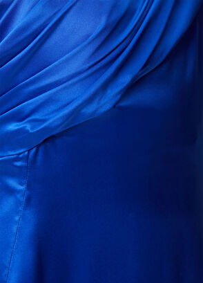 Valentino Sax Blue Maxi Silk Satin Evening Dress - 6
