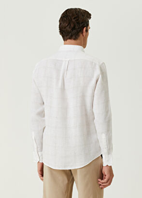 Beymen Club Comfort Fit Turuncu Beyaz Ekoseli Keten Gömlek - 5