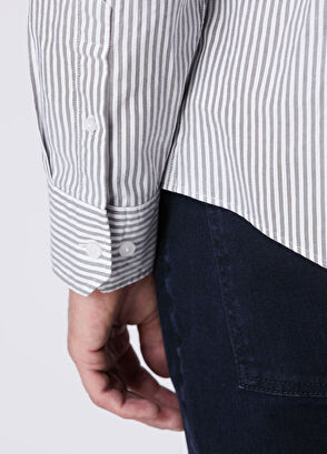 Beymen Club Comfort Fit Khaki White Striped Oxford Shirt - 8