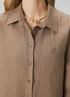 Beymen Club Oversize Vizon Keten Gömlek - 6