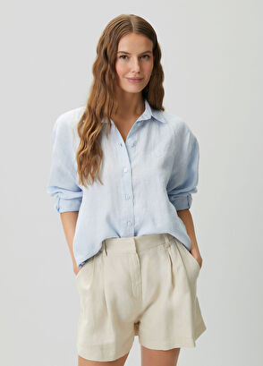 Beymen Club Oversize Light Blue Logo Linen Shirt - 5