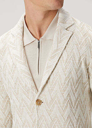 Maurizio Baldassari Bej Beyaz Zikzak Desen Jakarlı Triko Ceket - 5