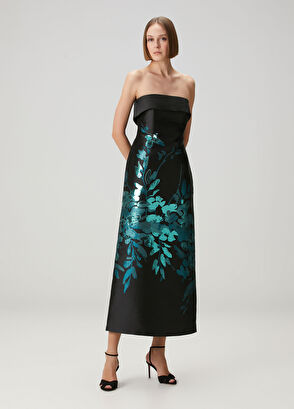 Siyah Straplez Midi Kokteyl Elbise - Görsel 4