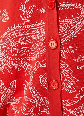 Beymen Club Mercan V Yaka Şal Desenli Kısa Kollu Triko Hırka - 5