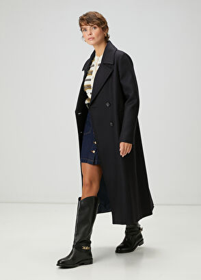 Beymen Club Dark Navy Blue Double-Breasted Wool Coat - 4
