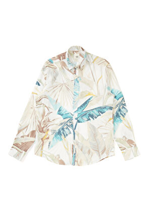 Beymen Club Comfort Fit Beyaz İri Yaprak Desenli Keten Gömlek - 6