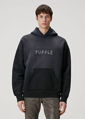 Purple Brand Siyah Kapüşonlu Logo Detaylı Sweatshirt - 3