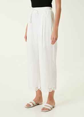 Beymen Club Beyaz Beli Bağcıklı Nakış Detaylı Pantolon - 3