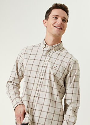 Beymen Club Comfort Fit Ekru Geniş Ekose Desenli Gömlek - 5