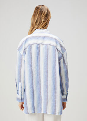Beymen Club Blue Striped Linen Shirt - 5