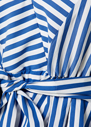 Beymen Club Blue V-Neck Striped Mini Dress - 5